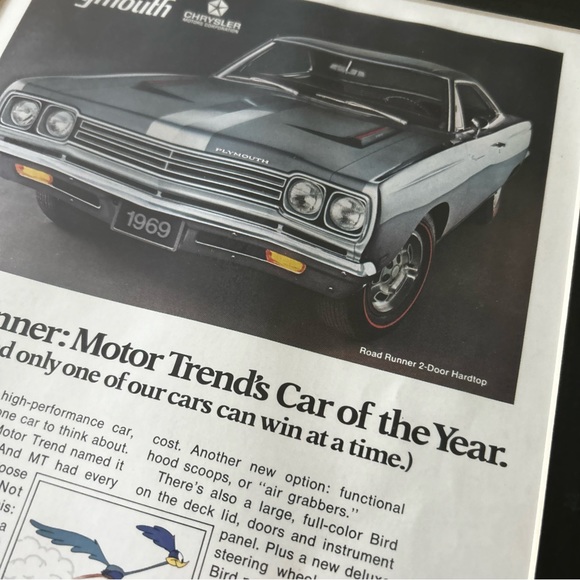 Vintage 60’s Plymouth Road Runner Car Advertisement *Original Framed* - Picture 6 of 8